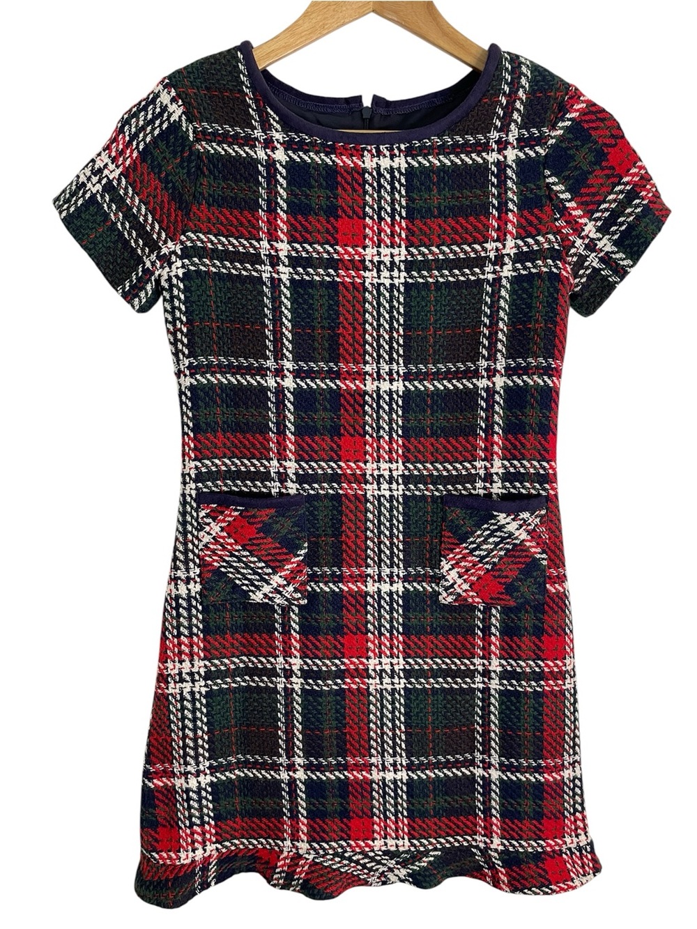 Florence Eiseman Red and White Plaid Tweed Short-Sleeve Girls Dress Size 16